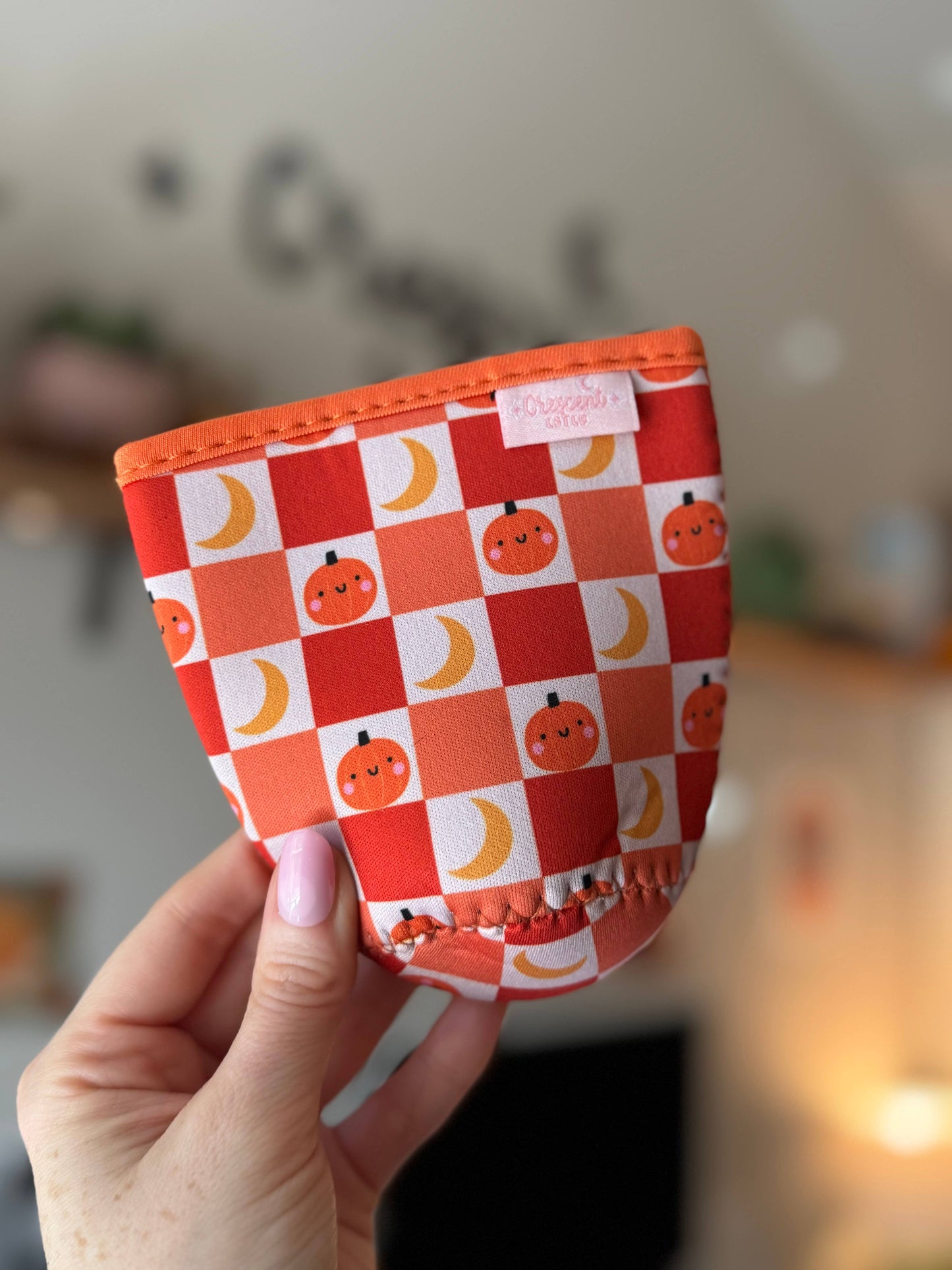 Halloween Pumpkin Checkered Spooky Iced Coffee Drink Sleeve